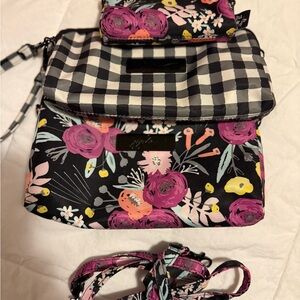 Jujube black and bloom  be set , Floral and Checkered Women's Bag Set